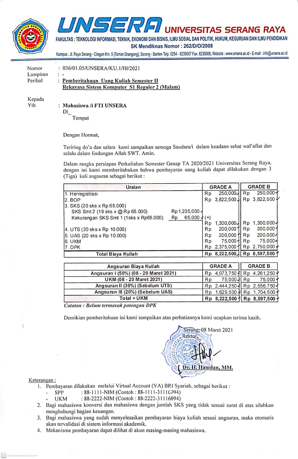 SK II UNSERA Universitas Serang Raya